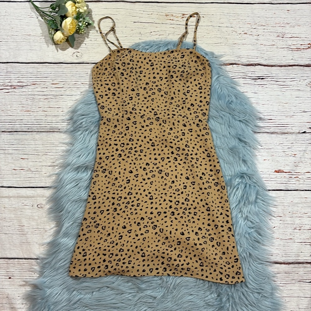 Aritzia Spaghetti-Strap Leopard Mini Dress in Tan and Black